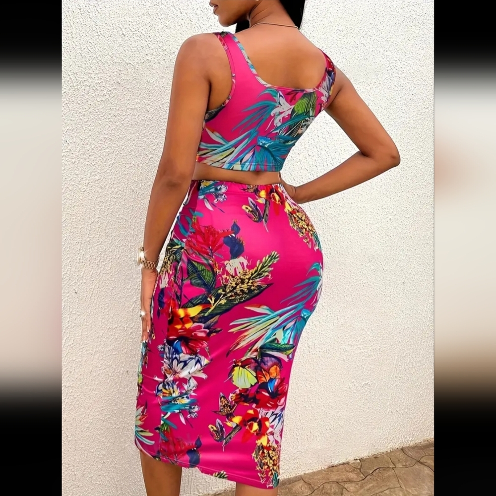 Floral Print Vacation Summer Two-piece skirt set